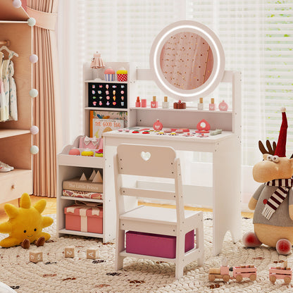 Kids Vanity Desk with Lighted Mirror and Chair Set