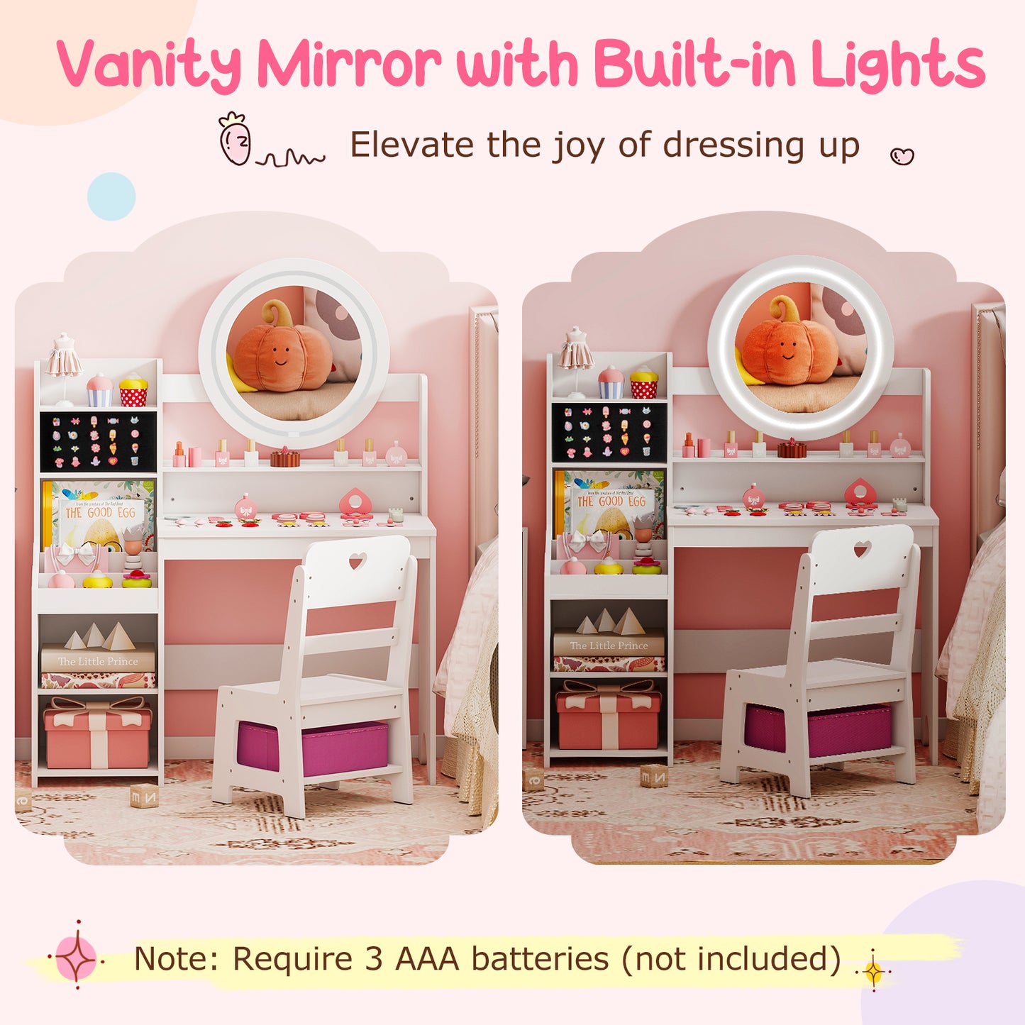 Kids Vanity Desk with Lighted Mirror and Chair Set