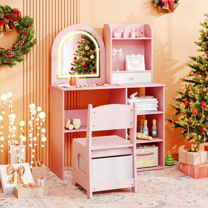 Kids Vanity Set with LED Lighted Mirror and Chair - Pink