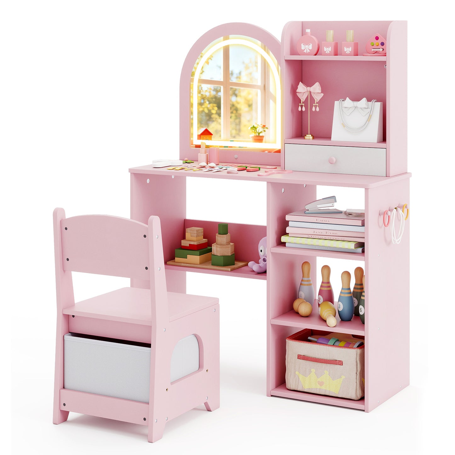 Kids Vanity Set with LED Lighted Mirror and Chair - Pink