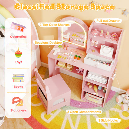 Kids Vanity Set with LED Lighted Mirror and Chair - Pink