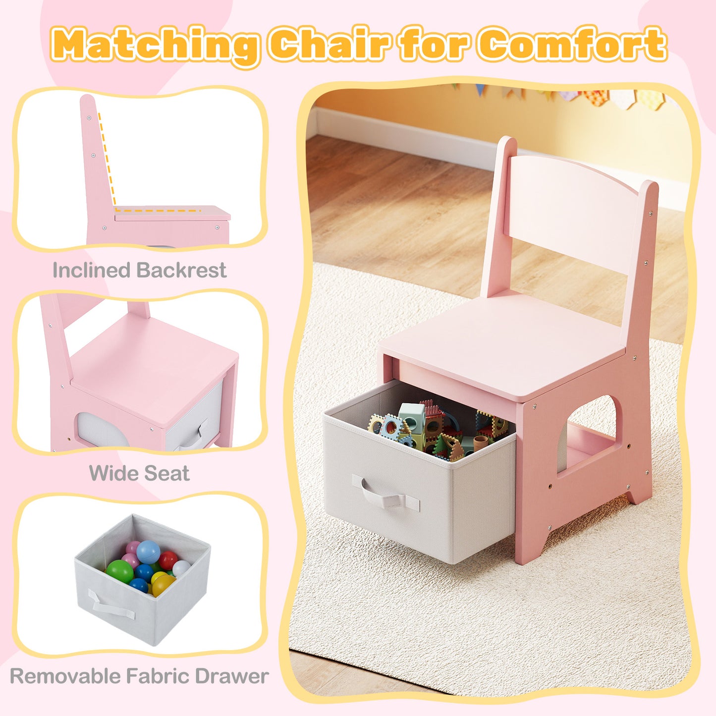 Kids Vanity Set with LED Lighted Mirror and Chair - Pink
