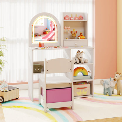 Kids Vanity Set with LED Lighted Mirror and Chair - Pink