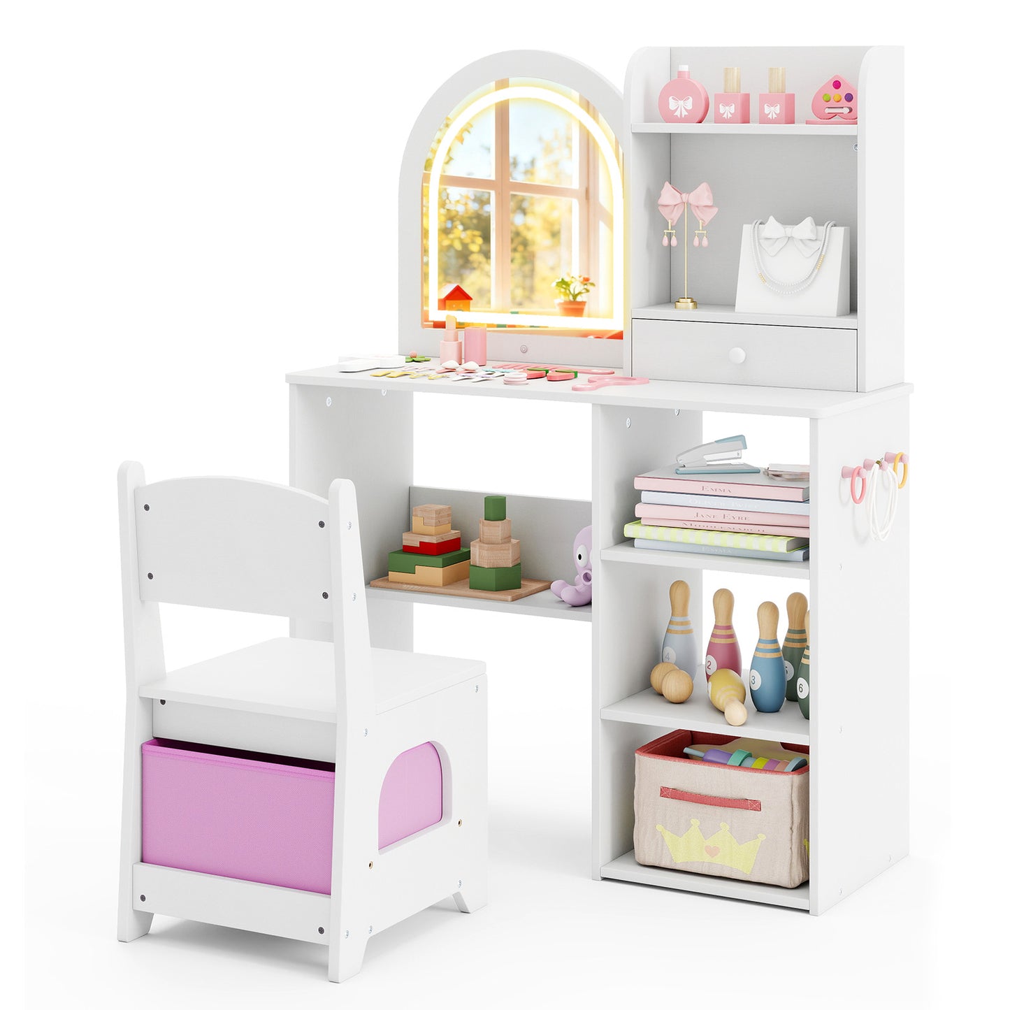 Kids Vanity Set with LED Lighted Mirror and Chair - Pink