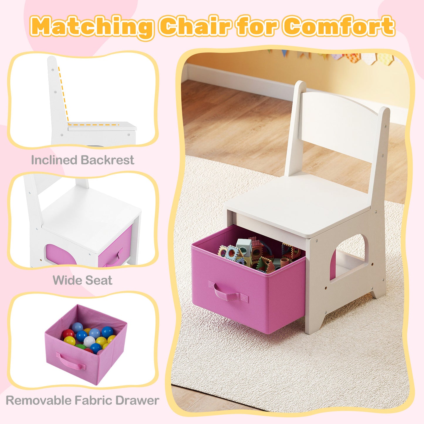 Kids Vanity Set with LED Lighted Mirror and Chair - Pink