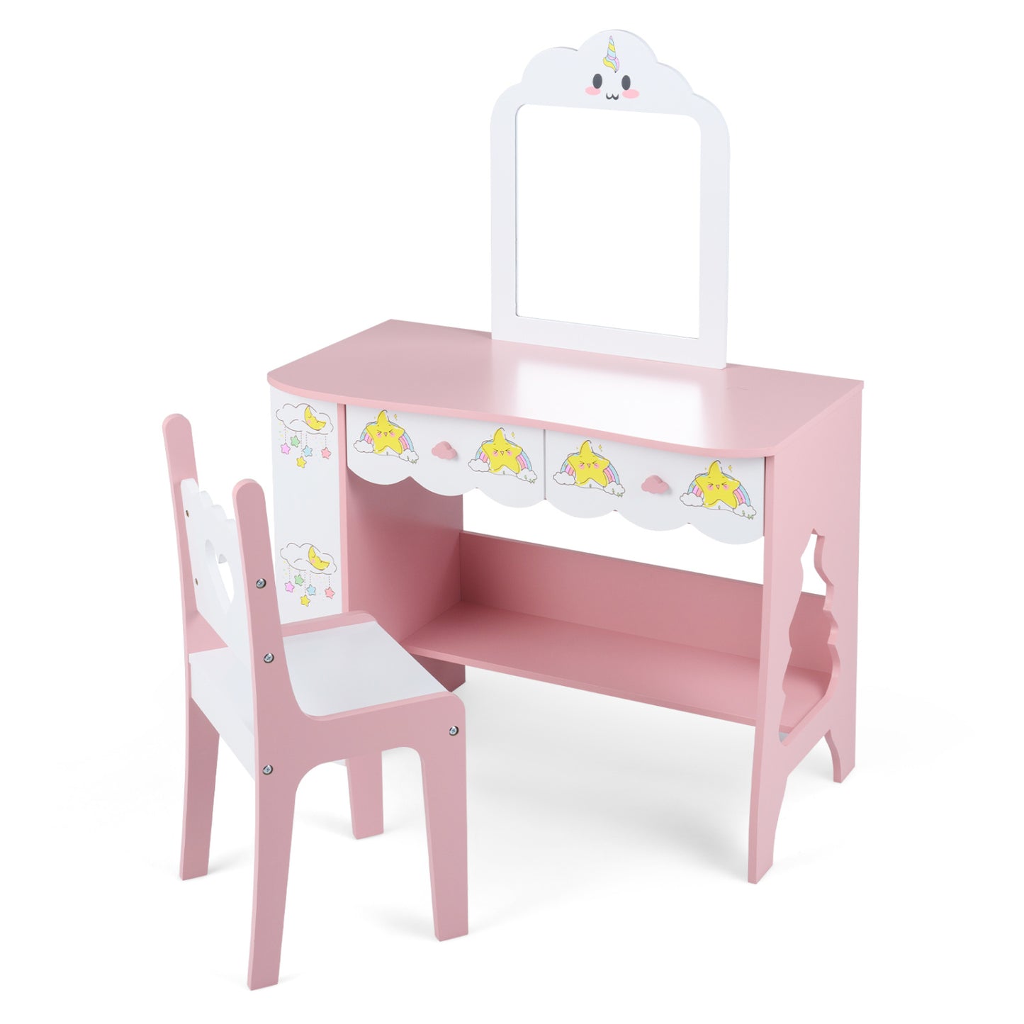 Kids Vanity Set with Mirror and Chair - Pink & White