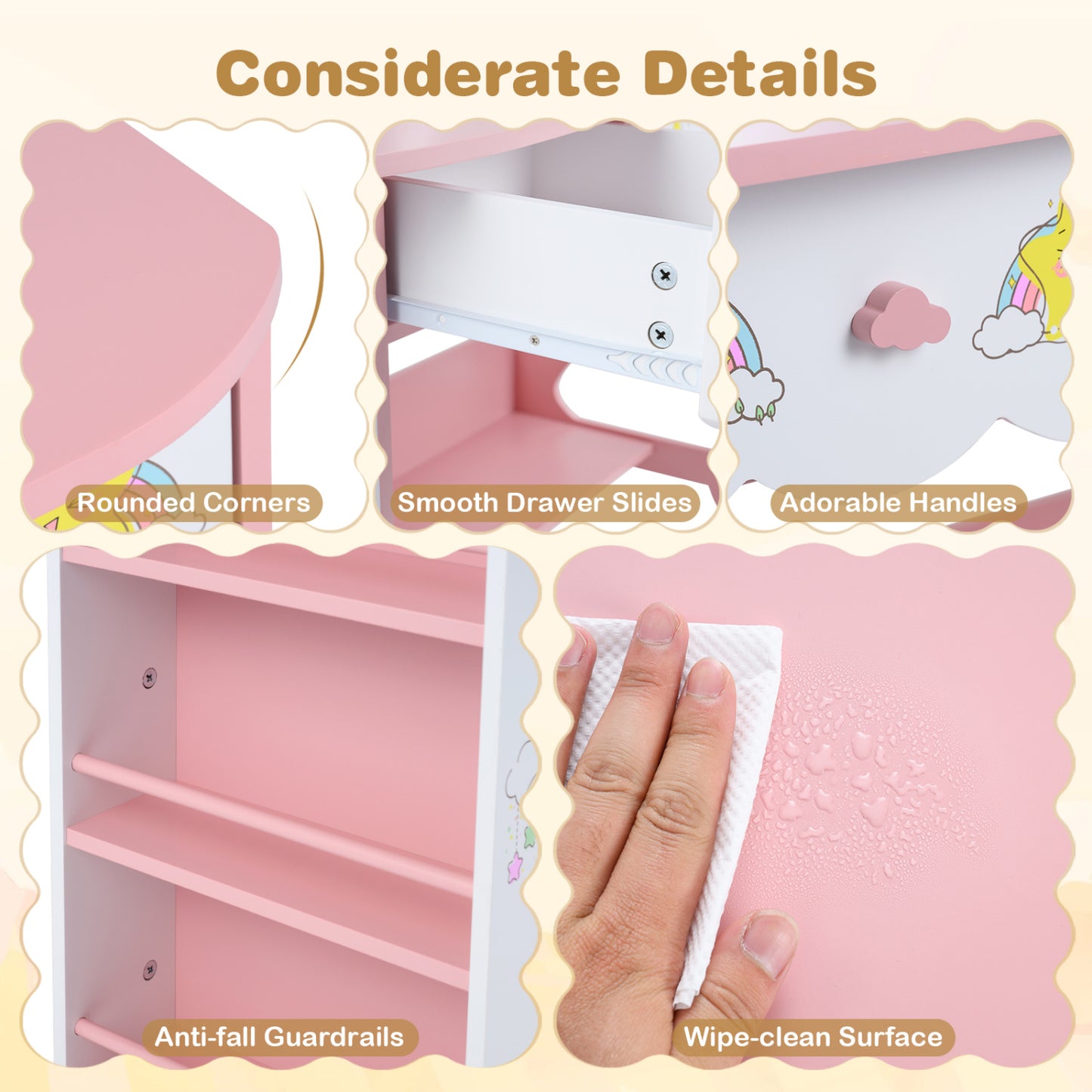 Kids Vanity Set with Mirror and Chair - Pink & White