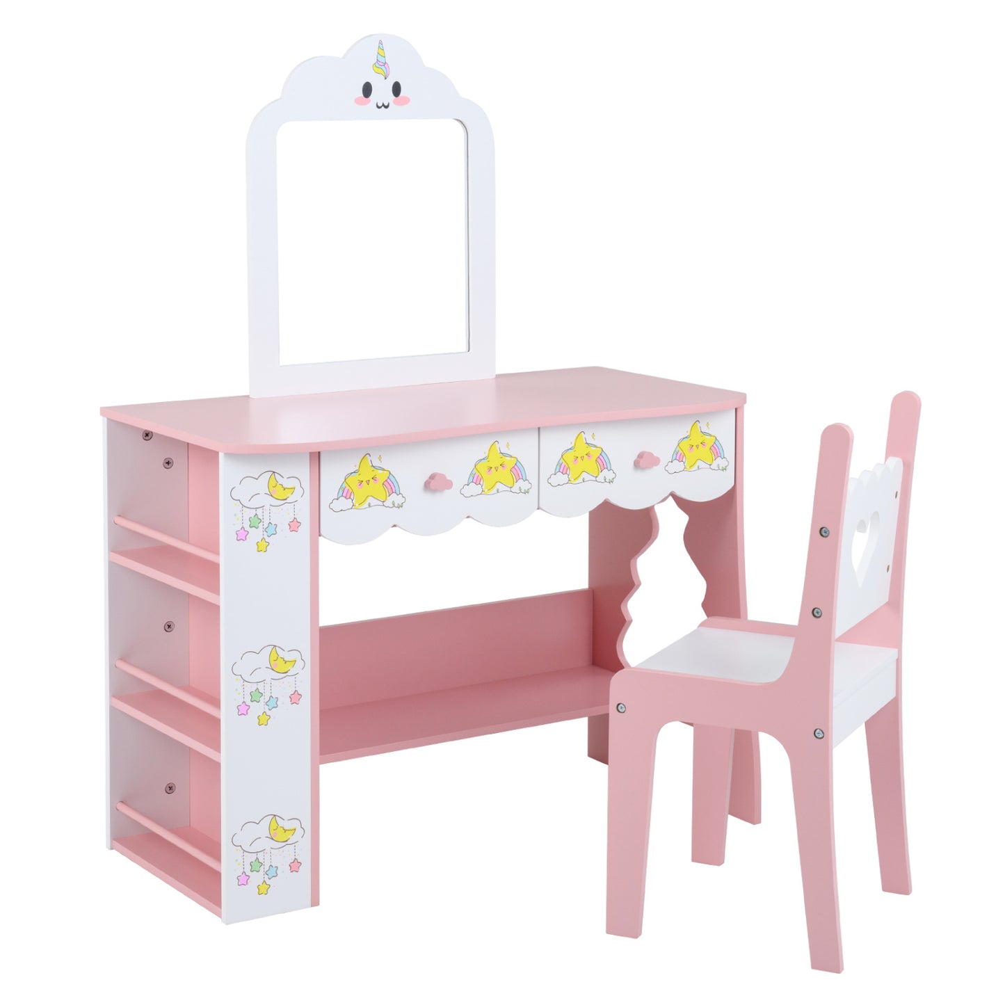 Kids Vanity Set with Mirror and Chair - Pink & White