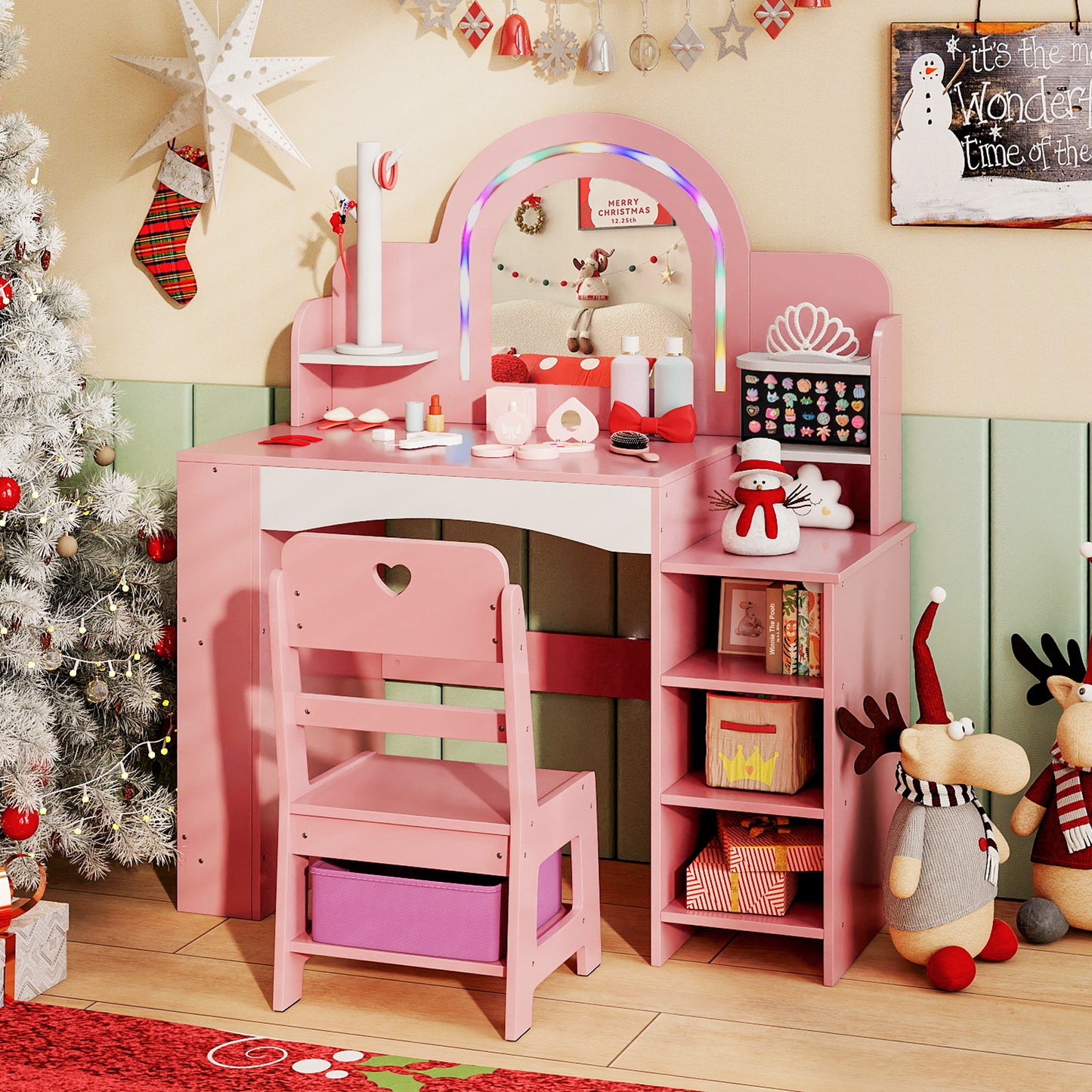 Kids Vanity Set with LED Mirror and Chair