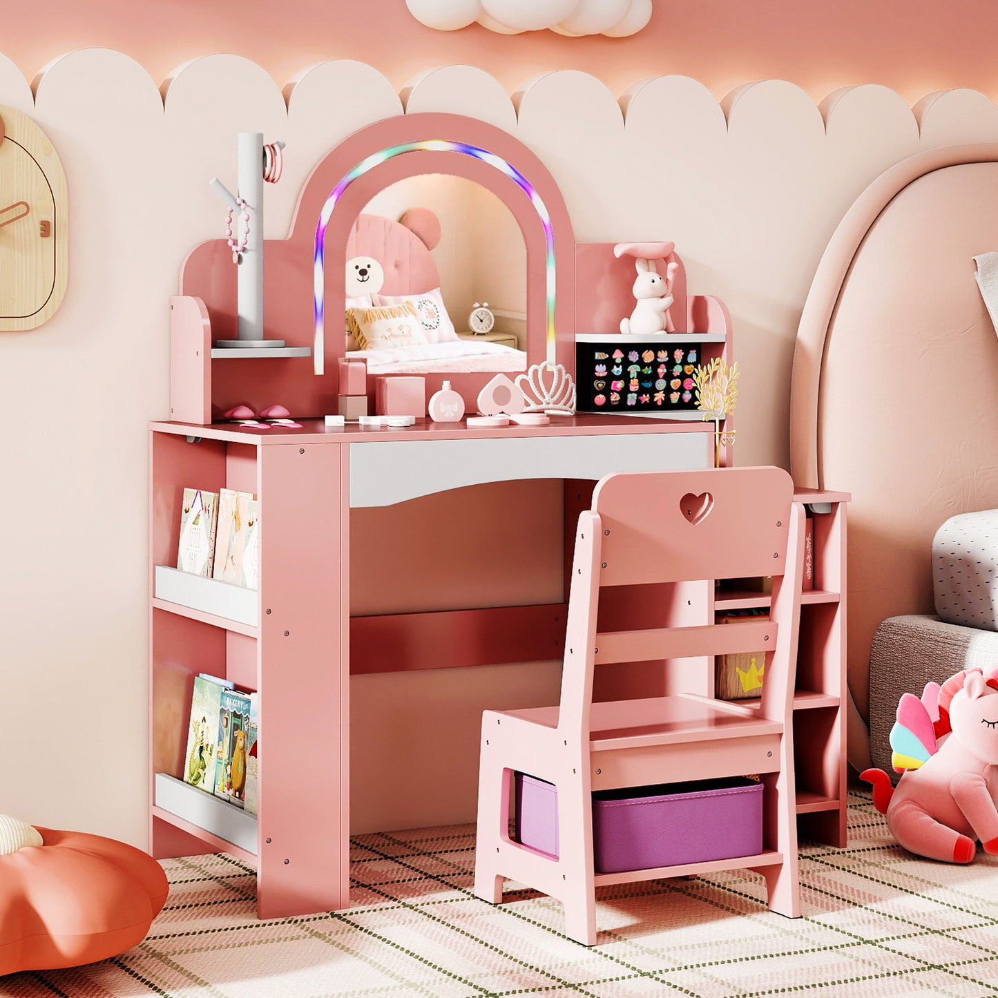 Kids Vanity Set with LED Mirror and Chair