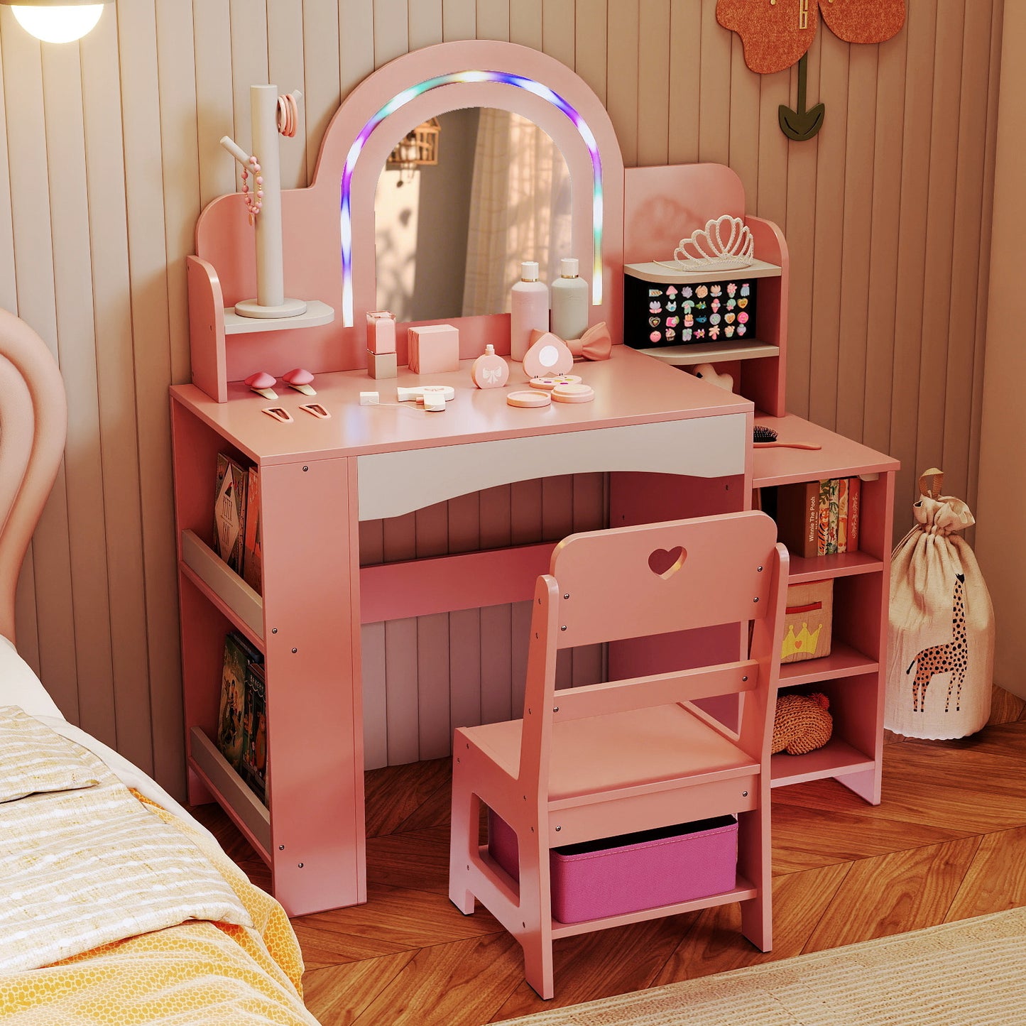 Kids Vanity Set with LED Mirror and Chair