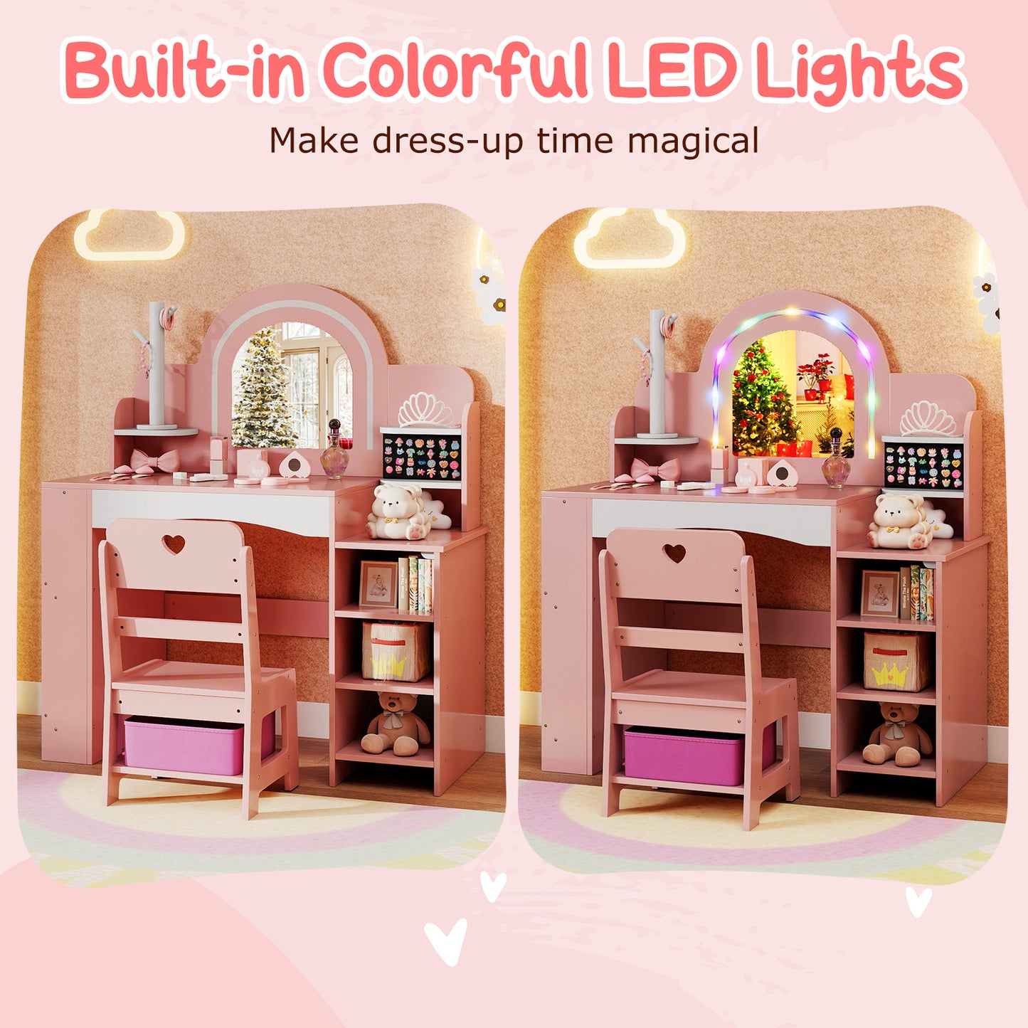 Kids Vanity Set with LED Mirror and Chair
