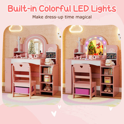 Kids Vanity Set with LED Mirror and Chair