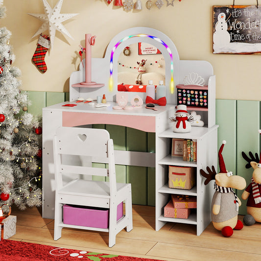 Kids Vanity Set with LED Mirror and Chair