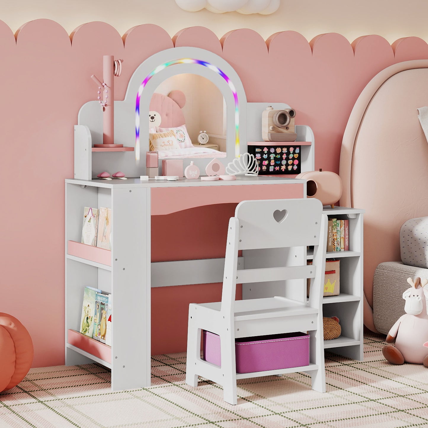 Kids Vanity Set with LED Mirror and Chair