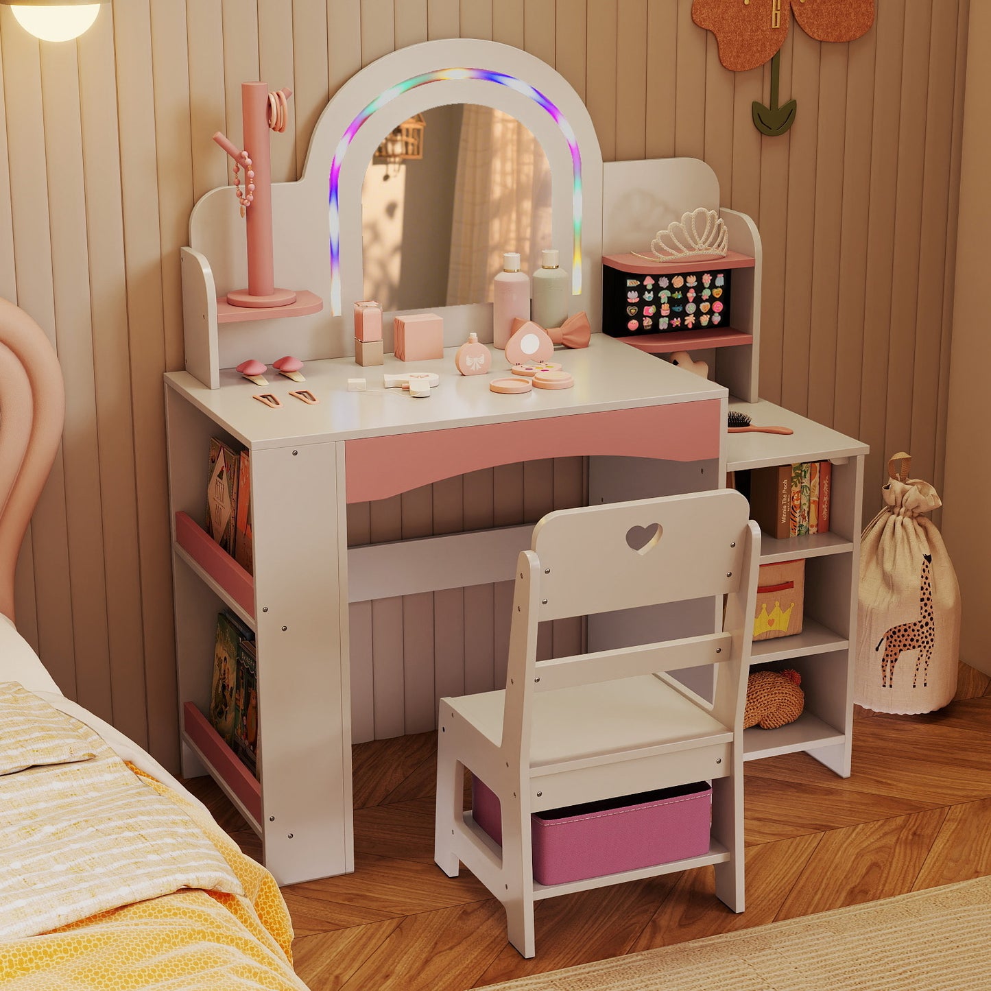 Kids Vanity Set with LED Mirror and Chair