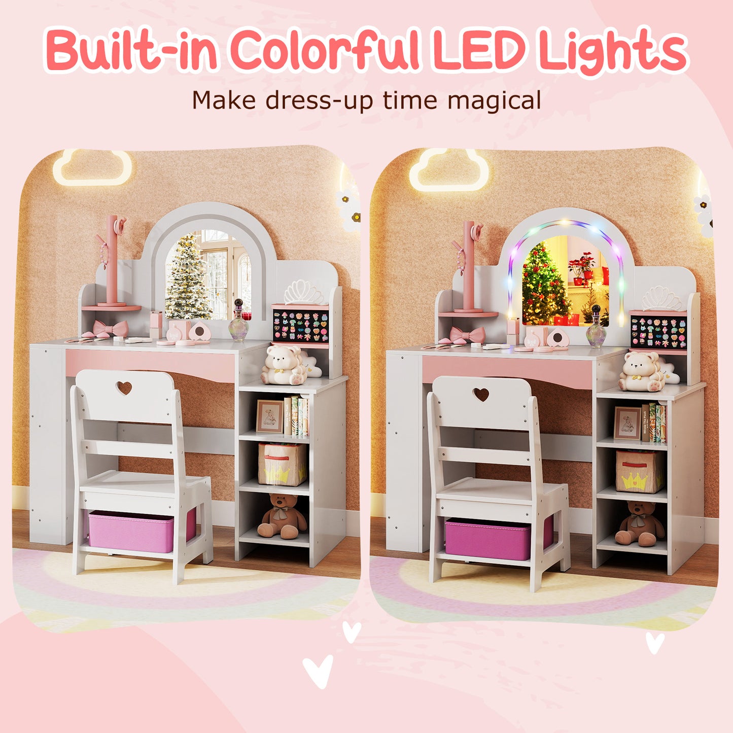 Kids Vanity Set with LED Mirror and Chair