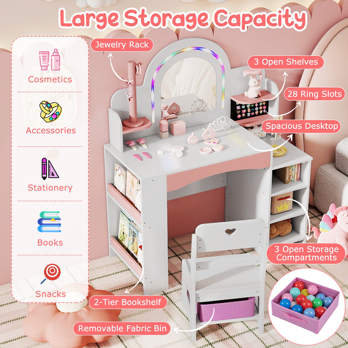 Kids Vanity Set with LED Mirror and Chair