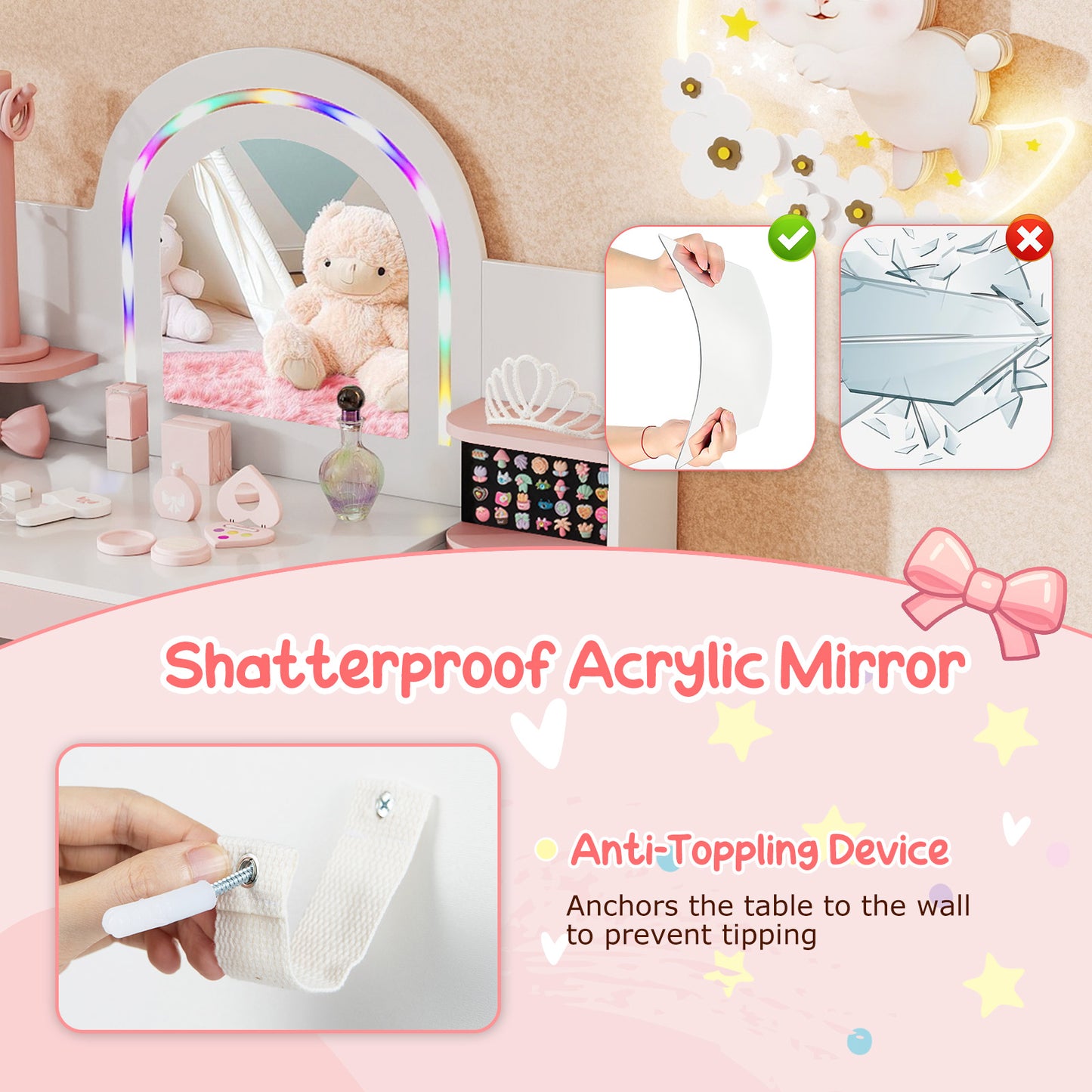 Kids Vanity Set with LED Mirror and Chair