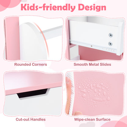 Kids Vanity Set with Chair and Mirror - Pink & White