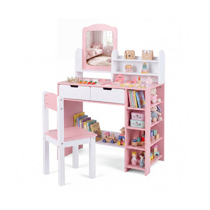 Kids Vanity Set with Chair and Mirror - Pink & White