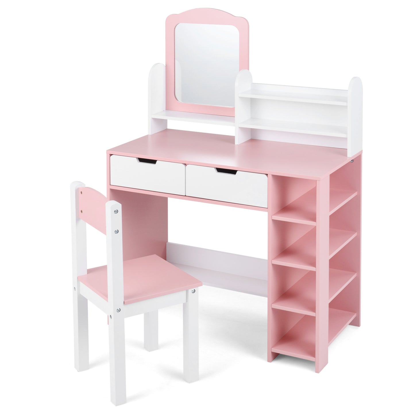 Kids Vanity Set with Chair and Mirror - Pink & White