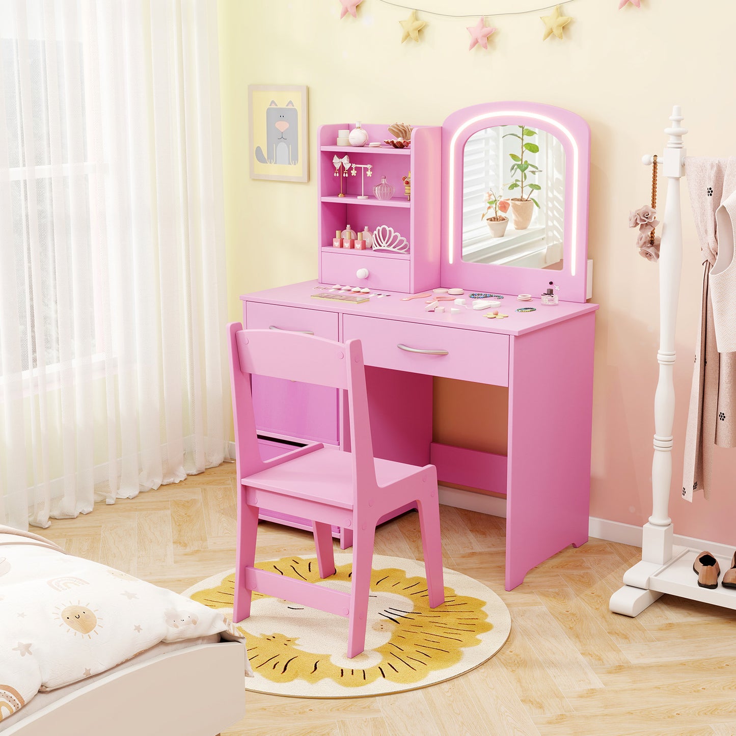 Kids Vanity Set with Lighted Mirror and Chair