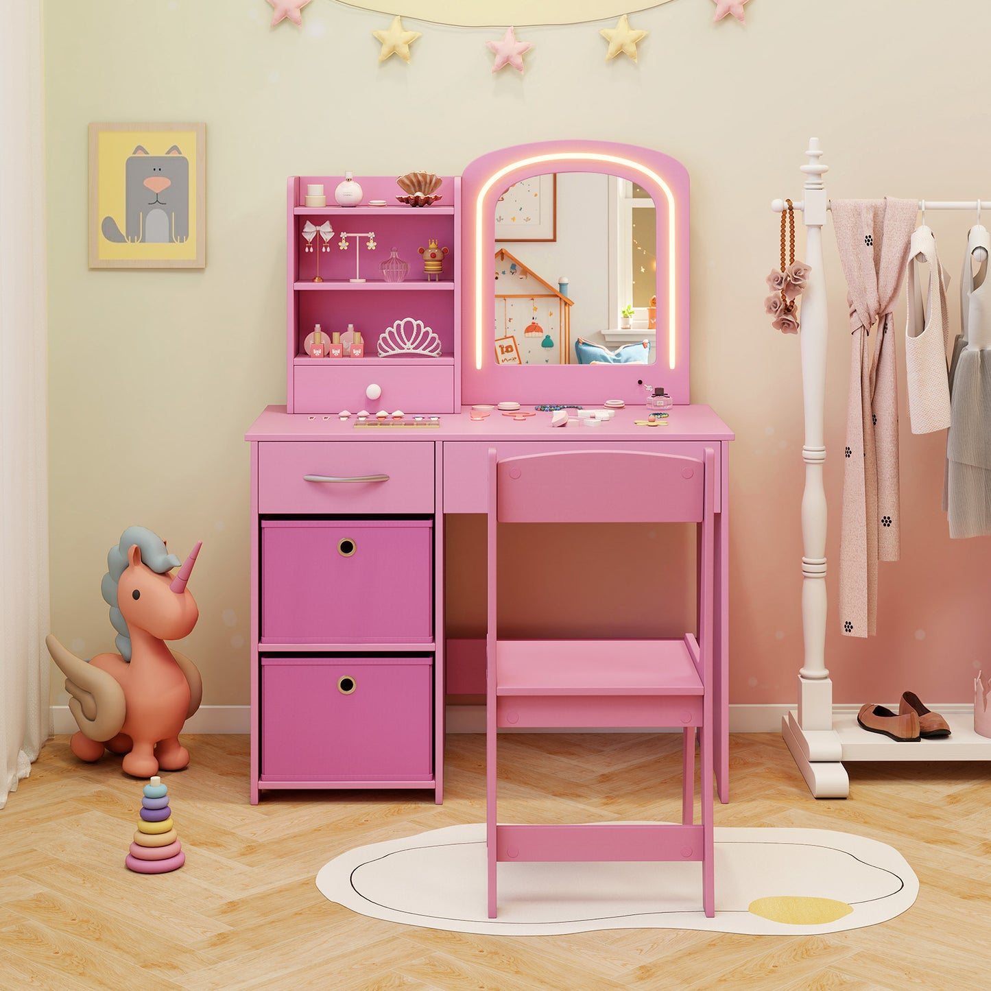 Kids Vanity Set with Lighted Mirror and Chair
