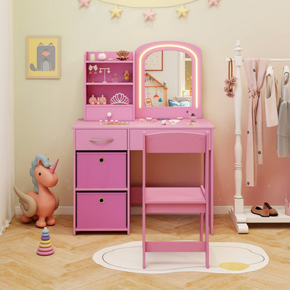 Kids Vanity Set with Lighted Mirror and Chair