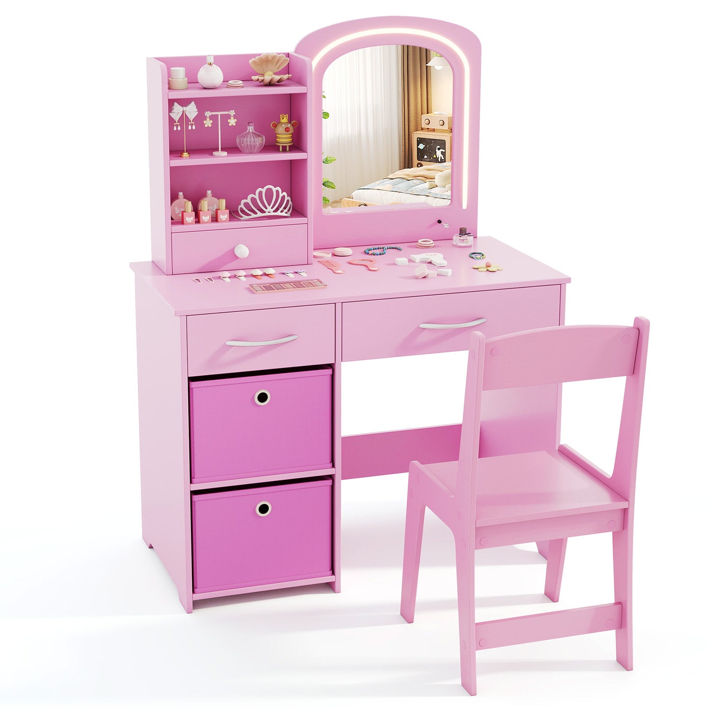 Kids Vanity Set with Lighted Mirror and Chair