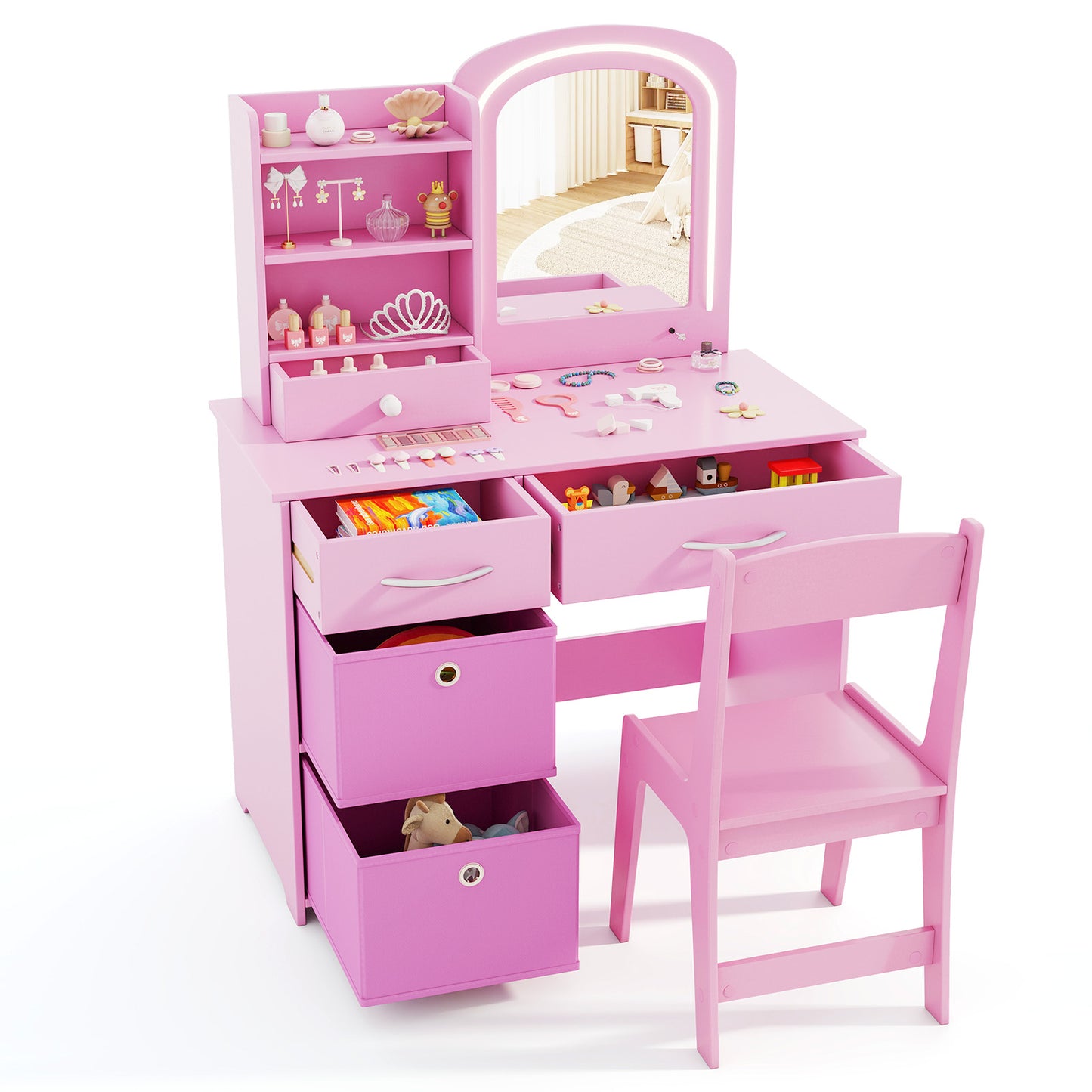 Kids Vanity Set with Lighted Mirror and Chair