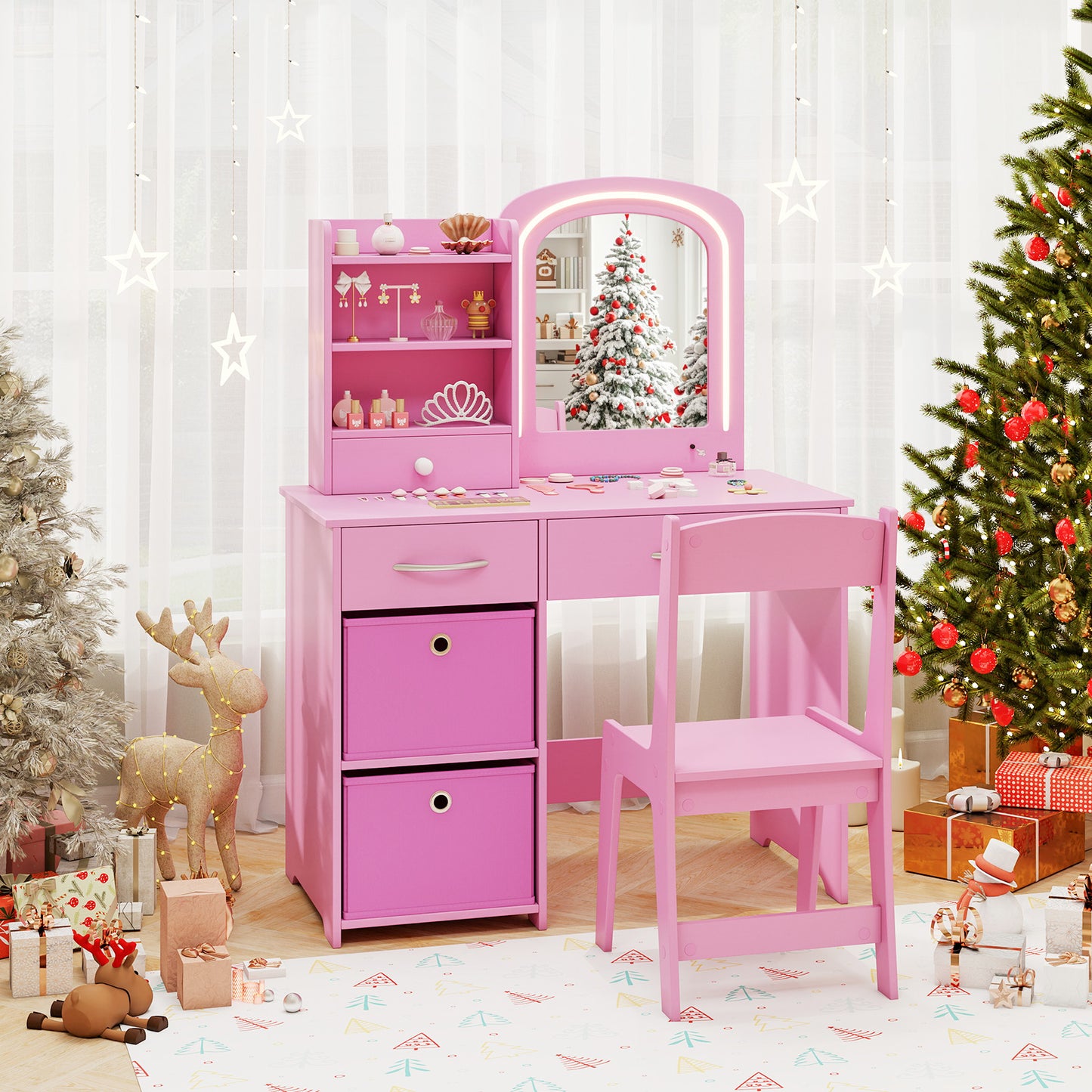 Kids Vanity Set with Lighted Mirror and Chair