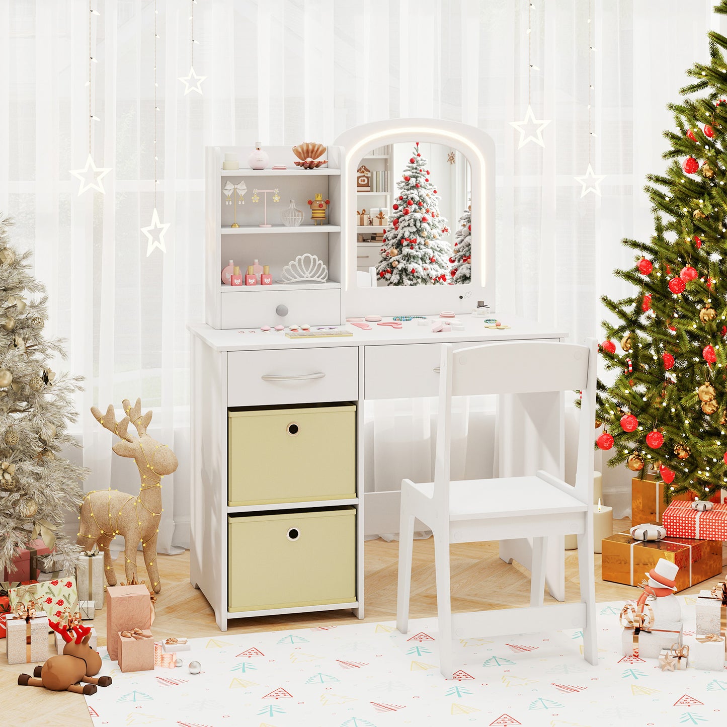 Kids Vanity Set with Lighted Mirror and Chair