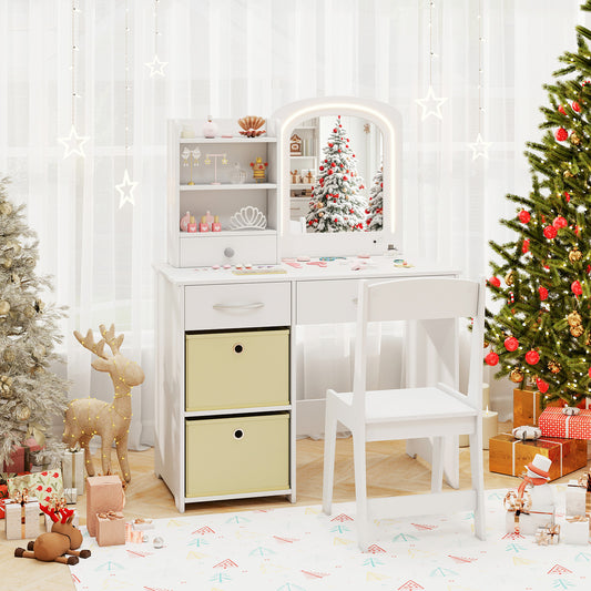 Kids Vanity Set with Lighted Mirror and Chair