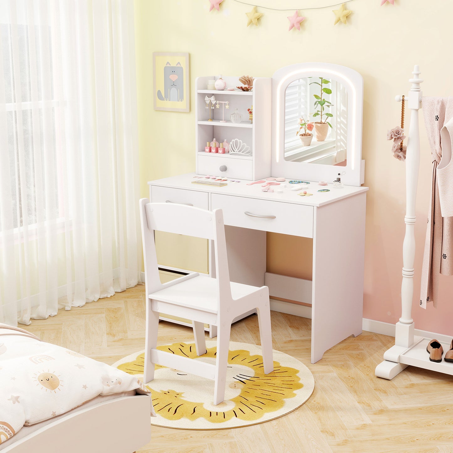 Kids Vanity Set with Lighted Mirror and Chair