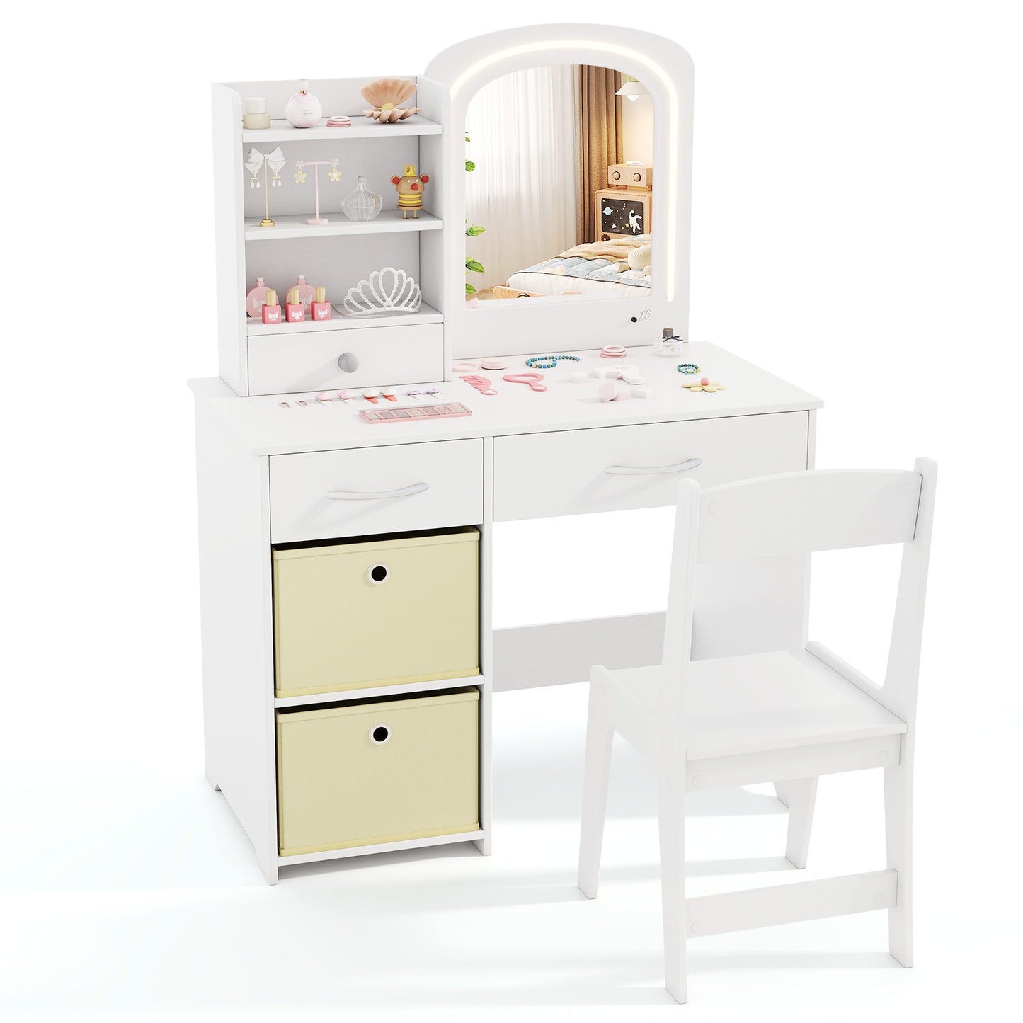 Kids Vanity Set with Lighted Mirror and Chair