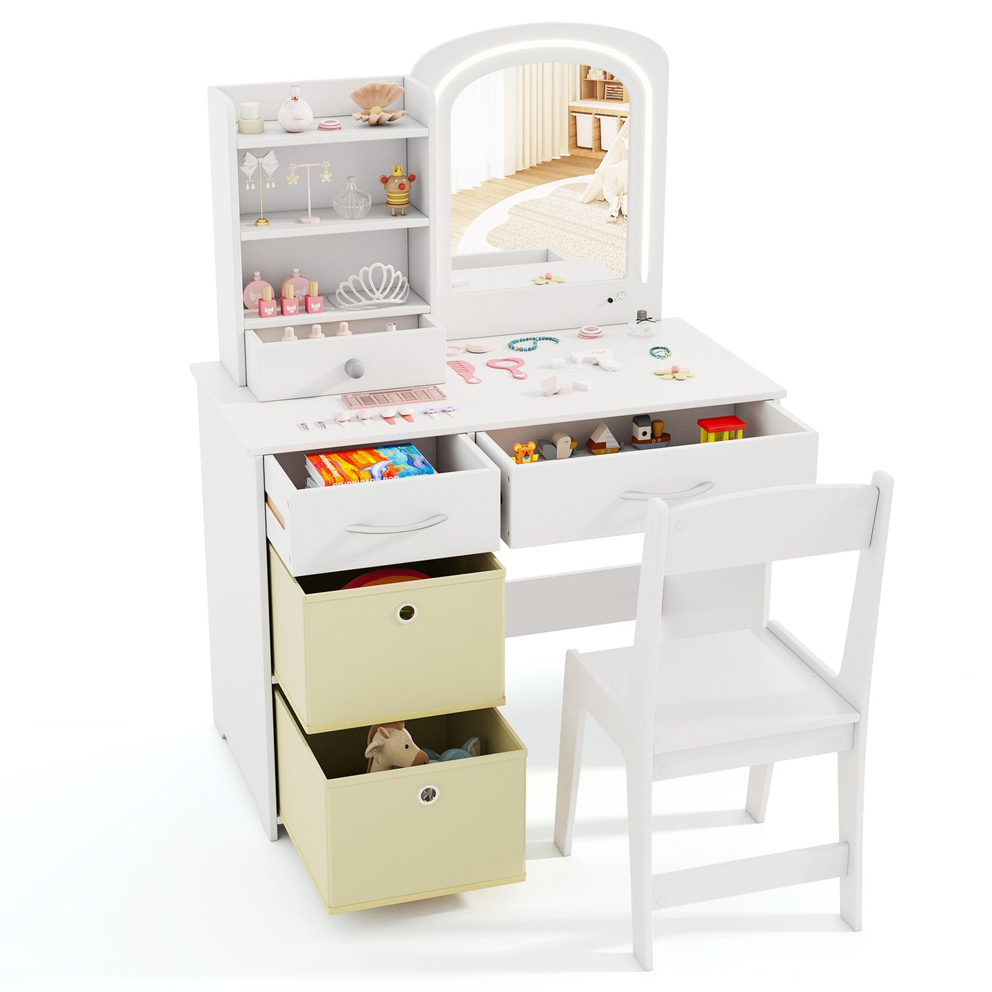 Kids Vanity Set with Lighted Mirror and Chair