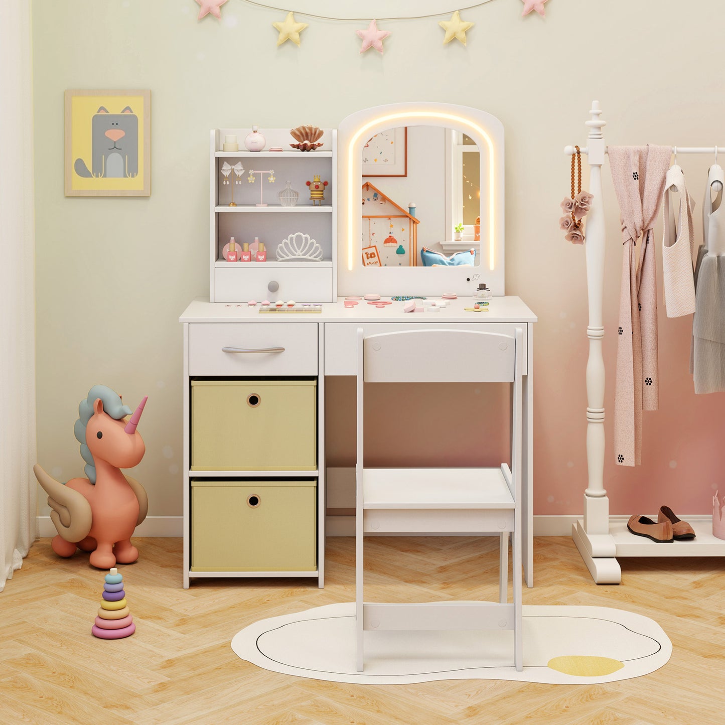 Kids Vanity Set with Lighted Mirror and Chair