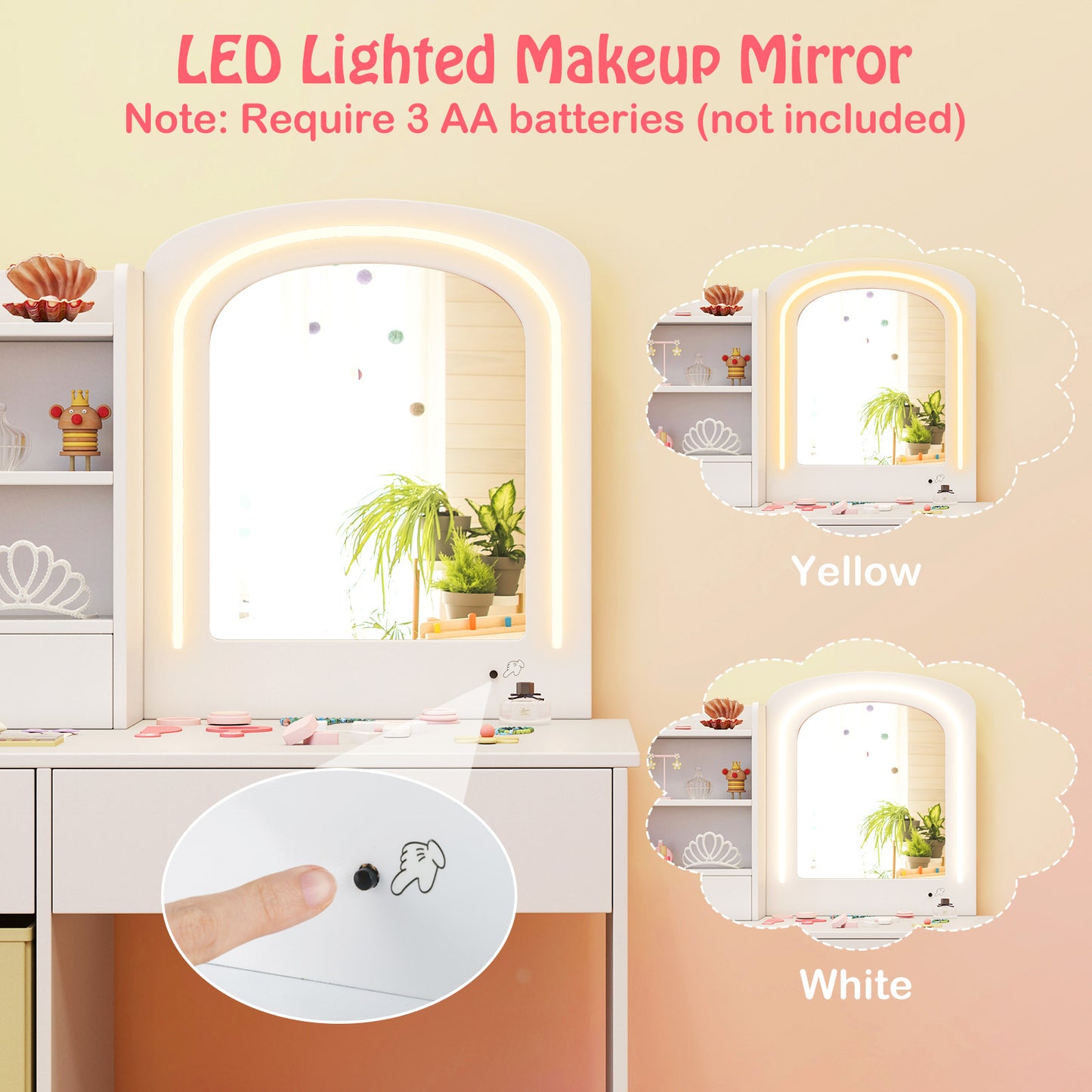 Kids Vanity Set with Lighted Mirror and Chair