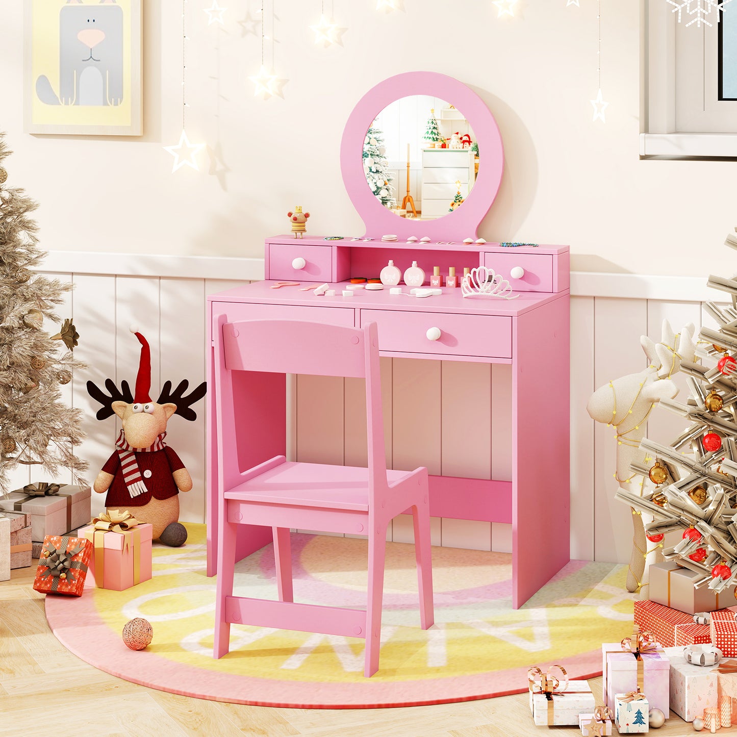Kids Vanity Set with Mirror and Chair - White