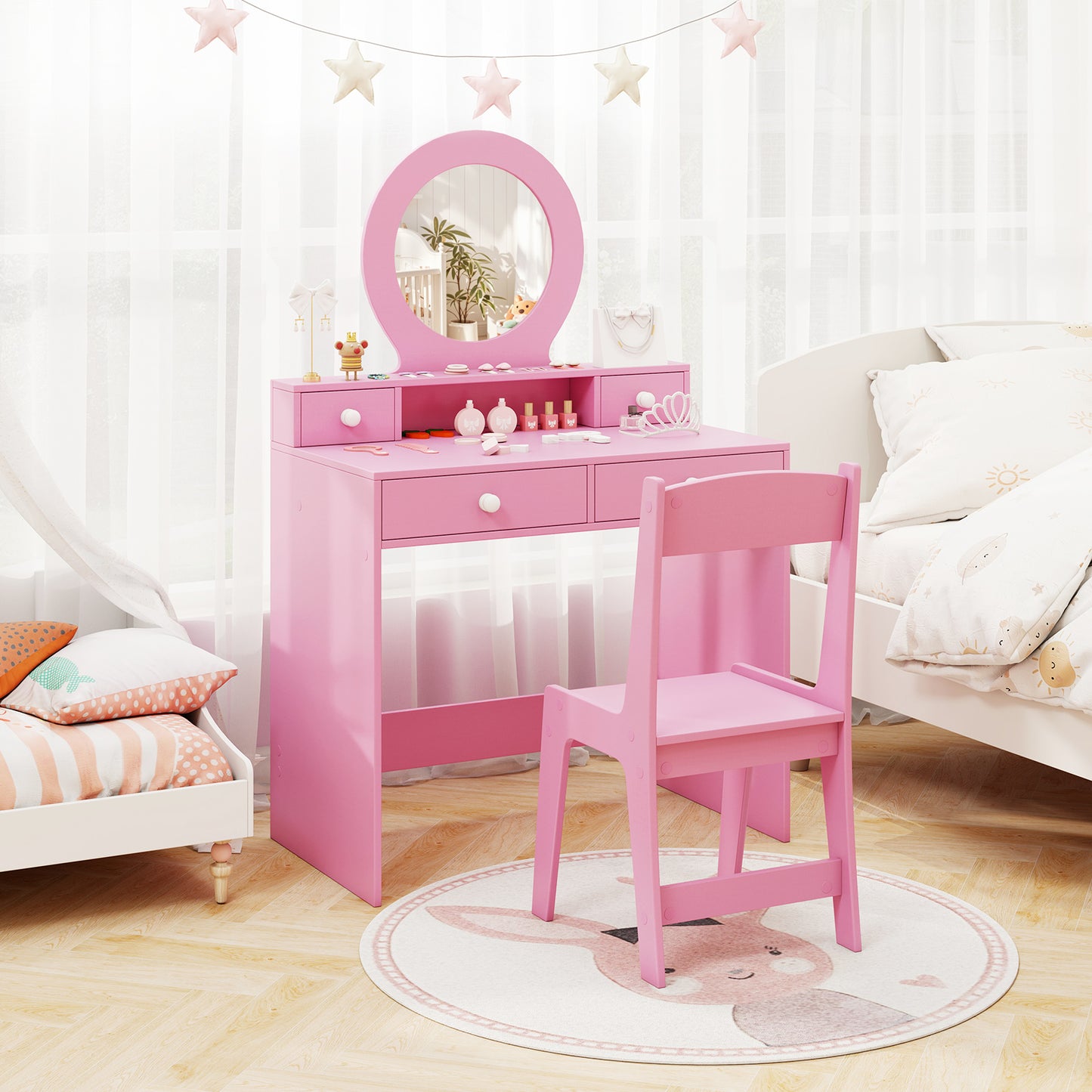 Kids Vanity Set with Mirror and Chair - White