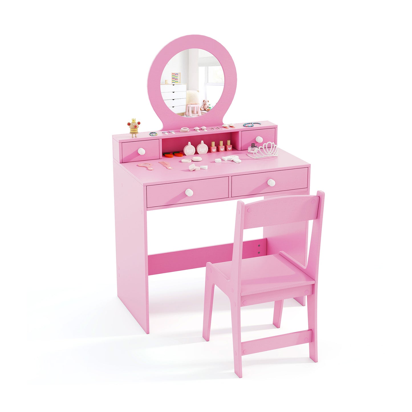 Kids Vanity Set with Mirror and Chair - White