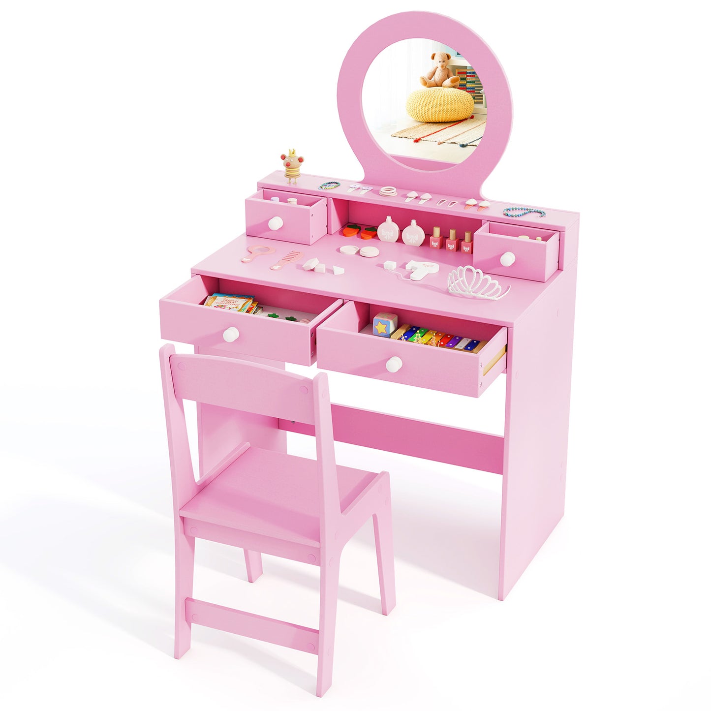 Kids Vanity Set with Mirror and Chair - White