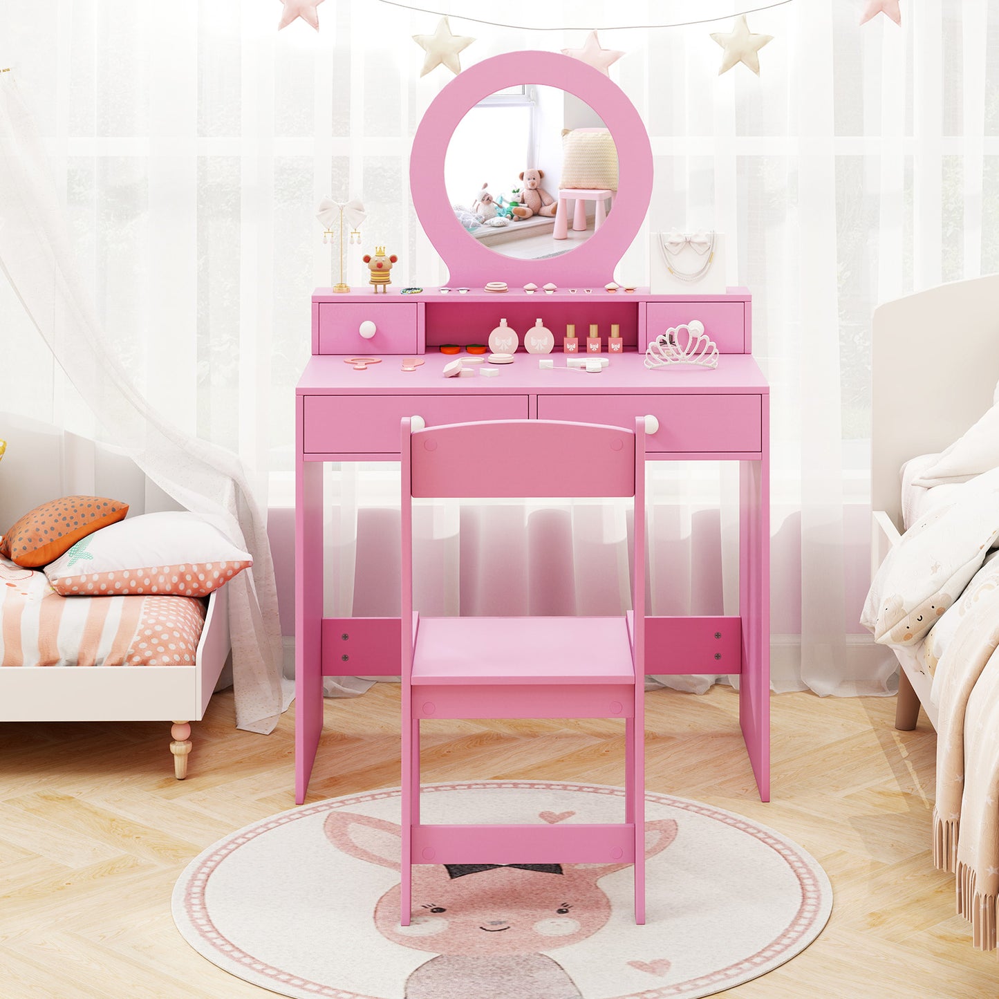 Kids Vanity Set with Mirror and Chair - White