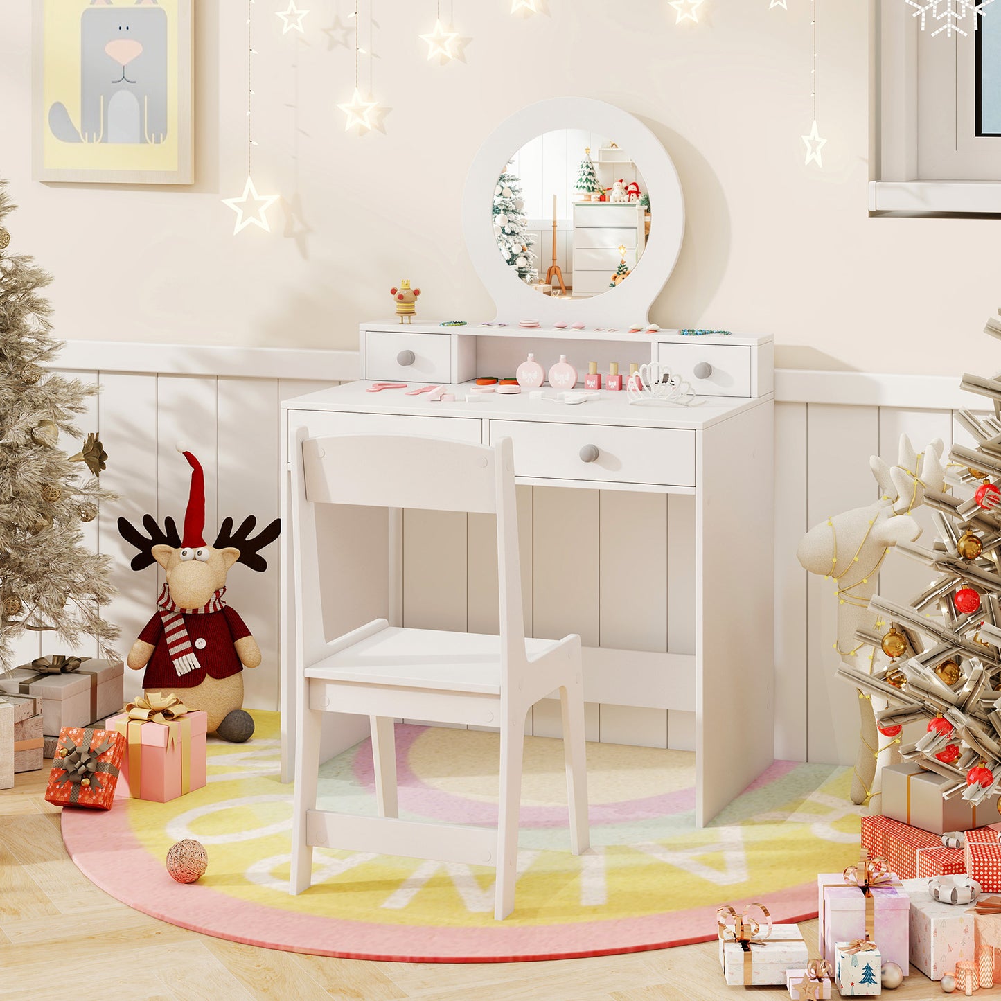 Kids Vanity Set with Mirror and Chair - White