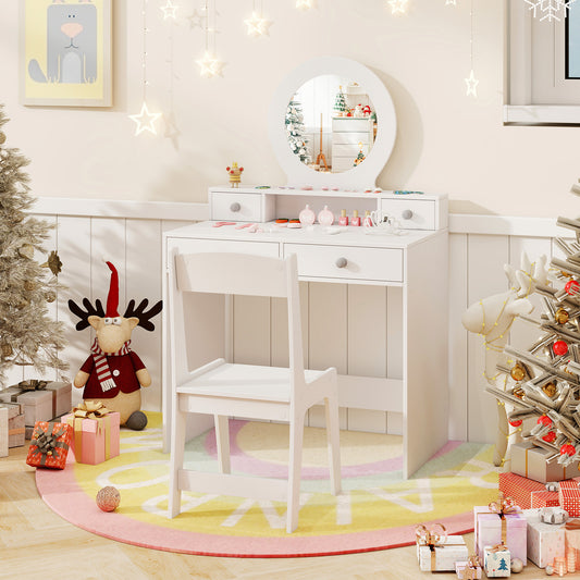 Kids Vanity Set with Mirror and Chair - White