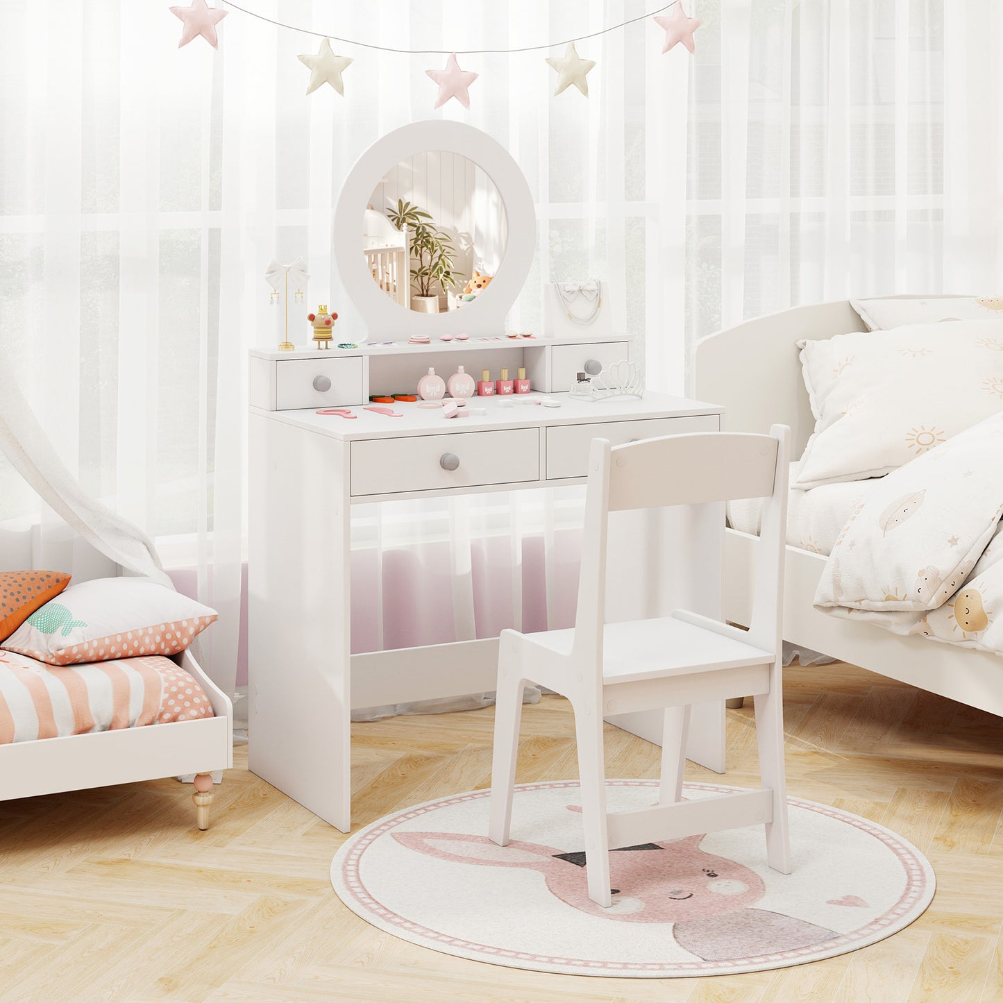 Kids Vanity Set with Mirror and Chair - White