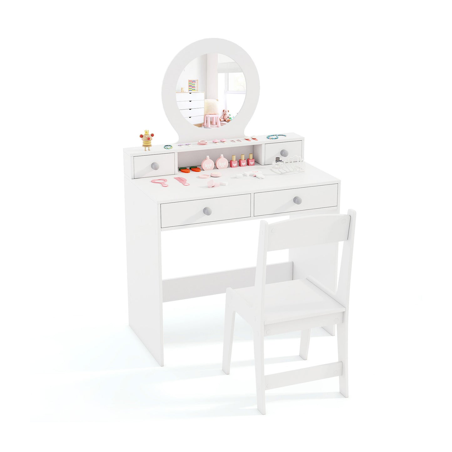 Kids Vanity Set with Mirror and Chair - White