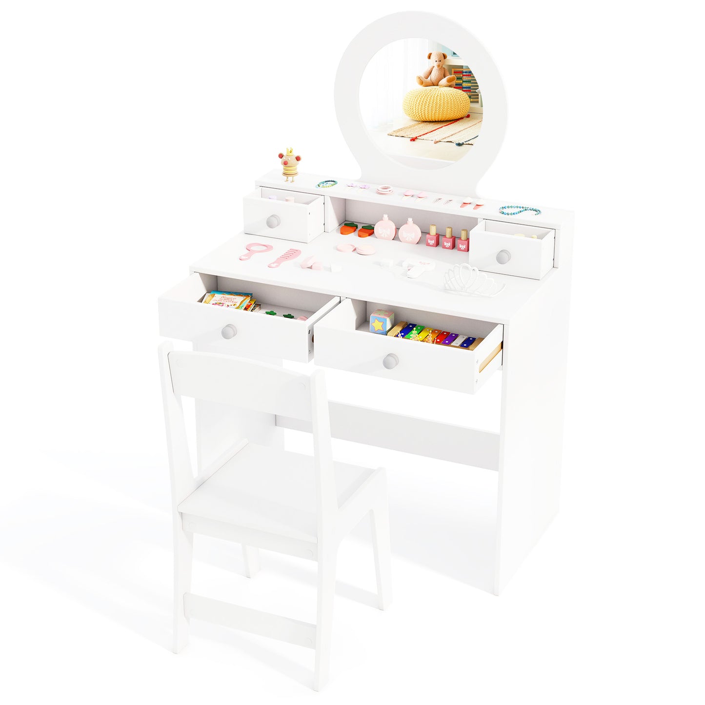 Kids Vanity Set with Mirror and Chair - White