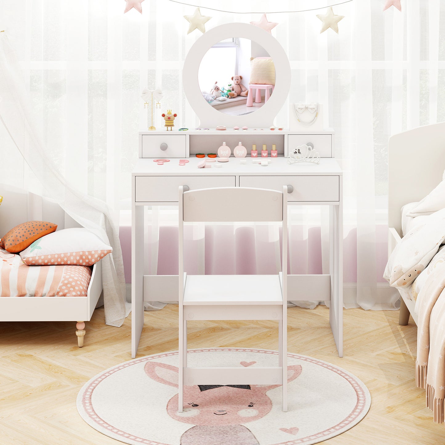 Kids Vanity Set with Mirror and Chair - White